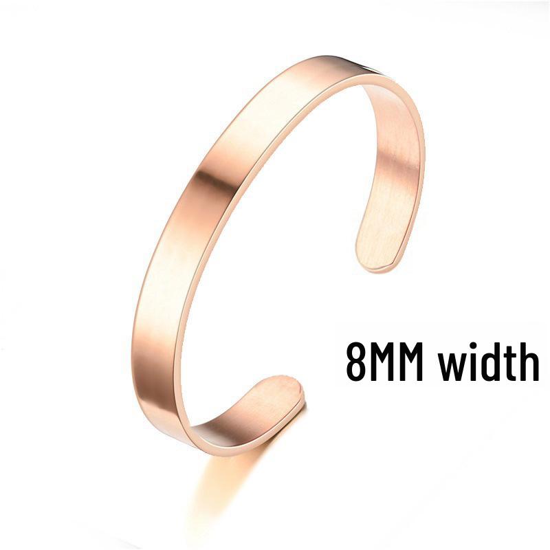 Adjustable C-Shaped Stainless Steel Bracelet with Engraved Text Logo and 6mm Opening for Women