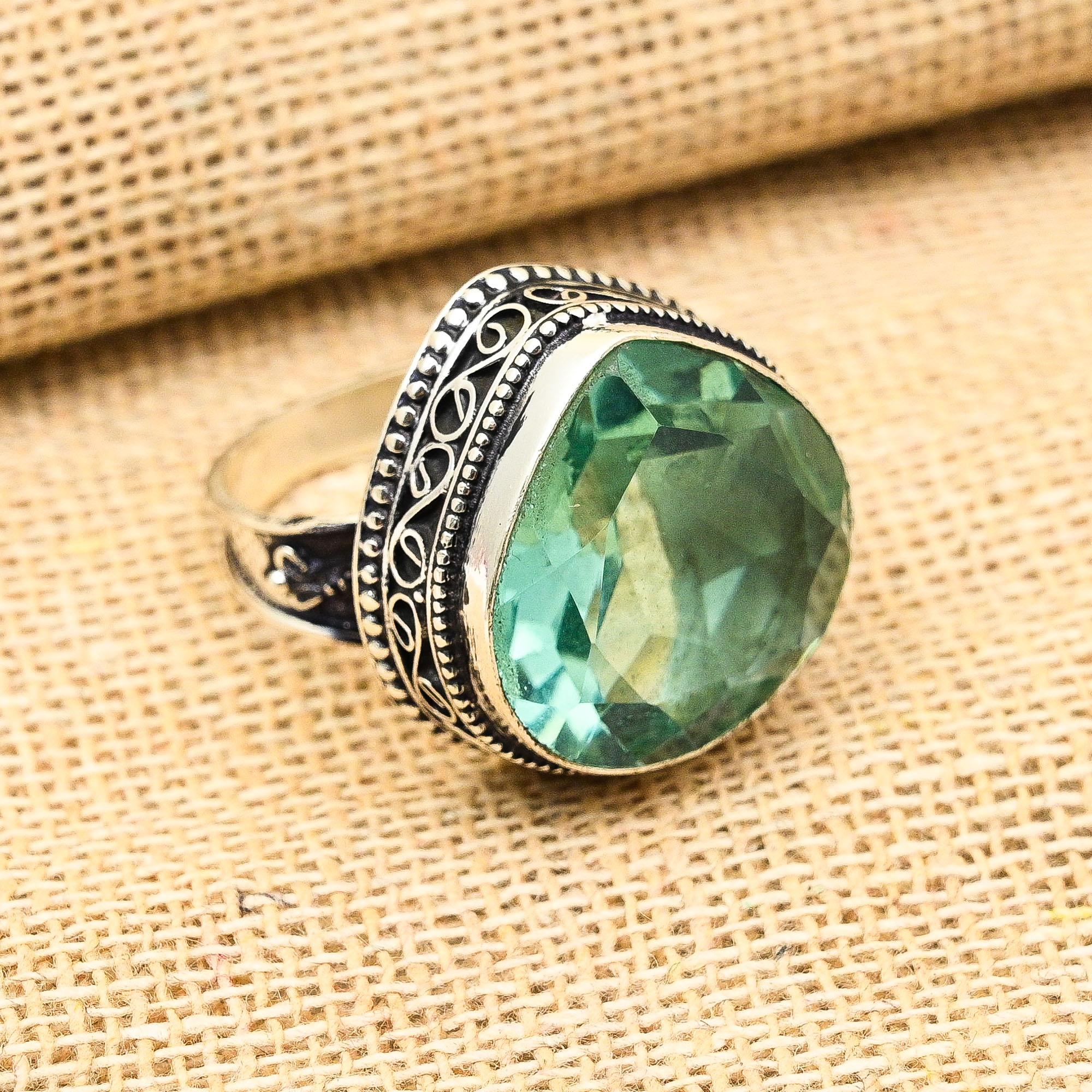 

Удивительное ювелирное кольцо ручной работы из стерлингового серебра 925 пробы с аква-апатитом и драгоценным камнем 12 зелёный