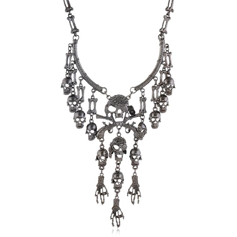 Classic Vintage Pirate Skeleton Skull Choker Necklace Pendant For Women Men Retro Rhinestone Biker Gothic Punk Party Jewelry