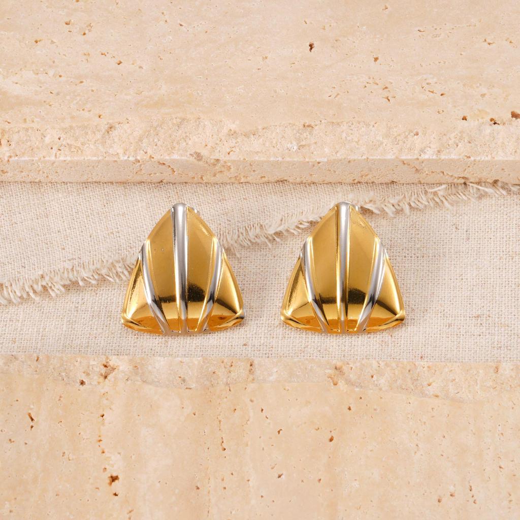 Gold and Silver Stainless Steel Ear Studs with Color Block Design