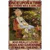 Metall-Wandkunst Vintage Mädchen mit Hunden Gartenarbeit Poster für Garagendekoration