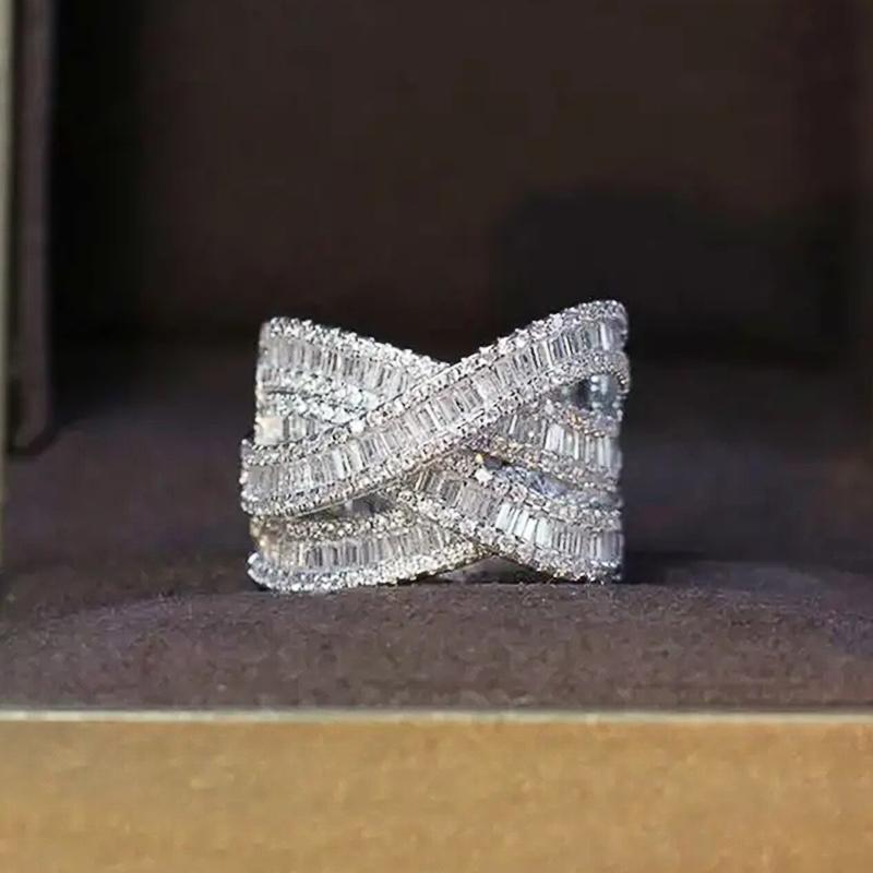 Huitan Trendy Cross Rings Full Bling Iced Out Cubic Zirconia Gorgeous Wedding Band Accessories for Women Party Statement Jewelry