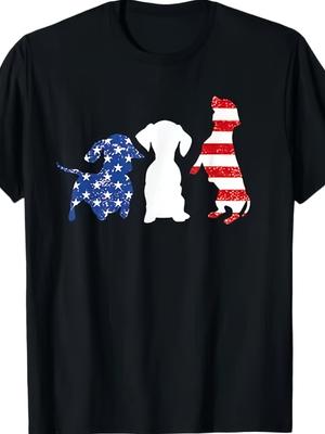 Dachshund Fourth 4th Of July Patriotic American Men Women T-Shirt Same Style for Men and Women 2026 Summer Short-sleeved Printed T-shirt 180G