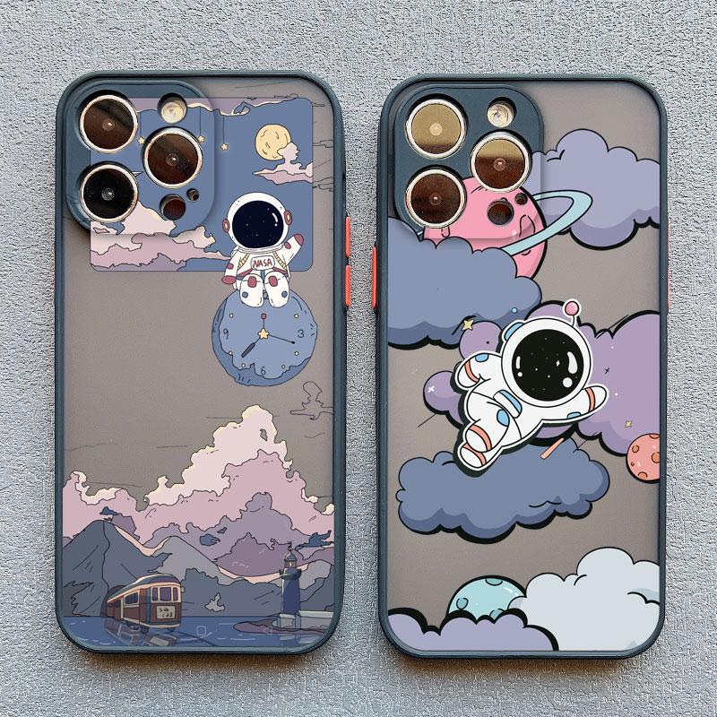 Cartoon Astronaut Pattern Phone Case For iPhone 14 13 15 Pro Max Plus 11 12 Mini Pro Max 7 8 Plus X XR XS Shockproof Phone Cover