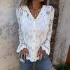 Women's V Neck Long Sleeve Crochet Cardigan Loose Fit Elegant Commuter Lace Hollow Out Knit Top