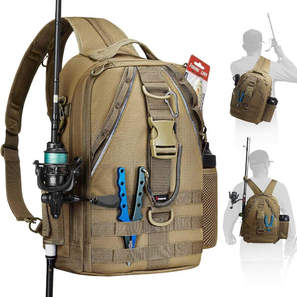 Lightweight Sling Bag with Rod Holder Shoulder Storage Bag New Fishing Gear Bag  Outdoor Fishing