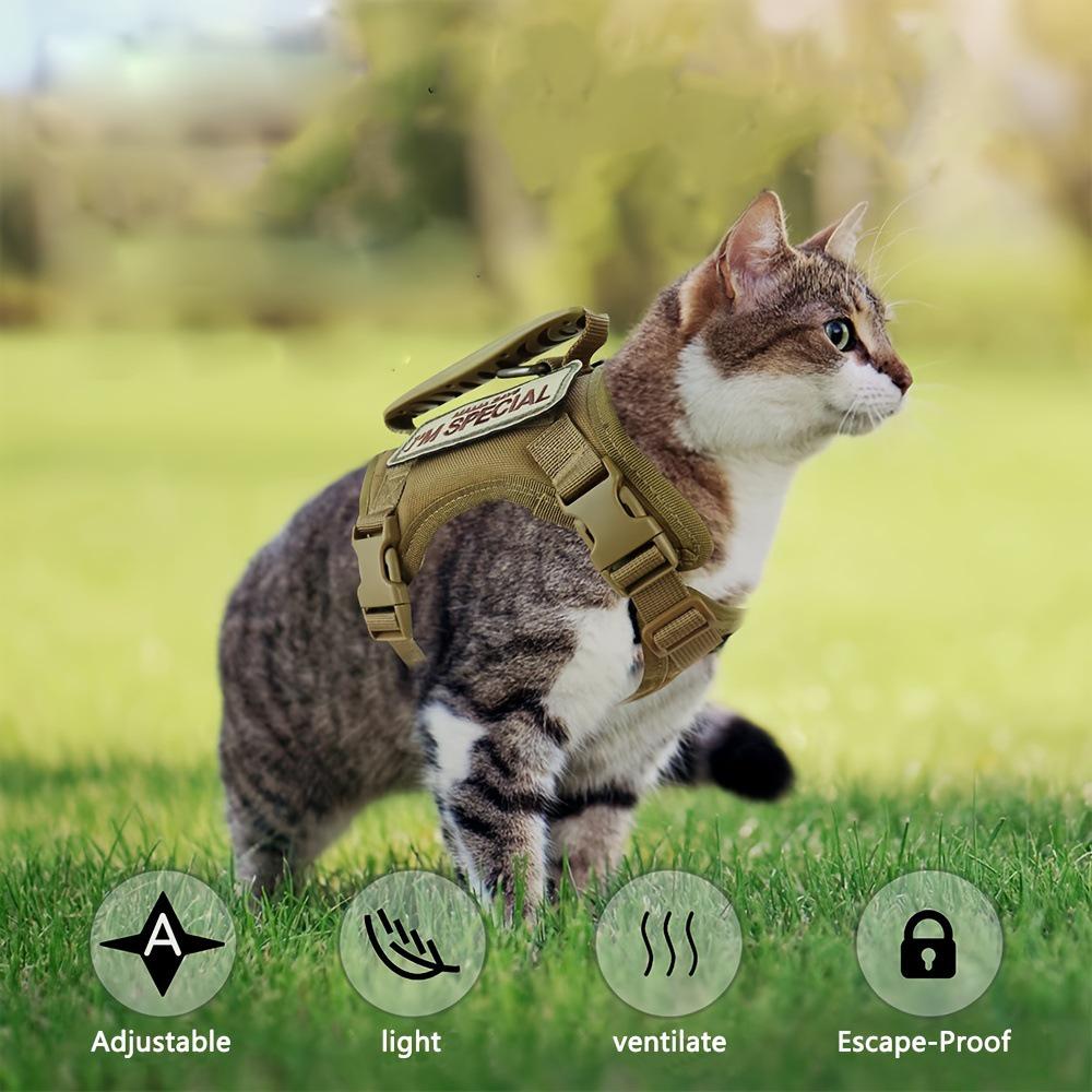Set di imbracatura tattica regolabile e guinzaglio per gatti e cani di piccola taglia – Gilet da esterno anti-fuga