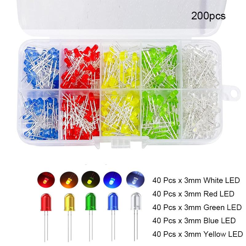 Lysemitterende dioder 5 farger elektroniske komponenter 3 mm LED / 5 mm LED assorterte farger DIY LED lysdioder sett
