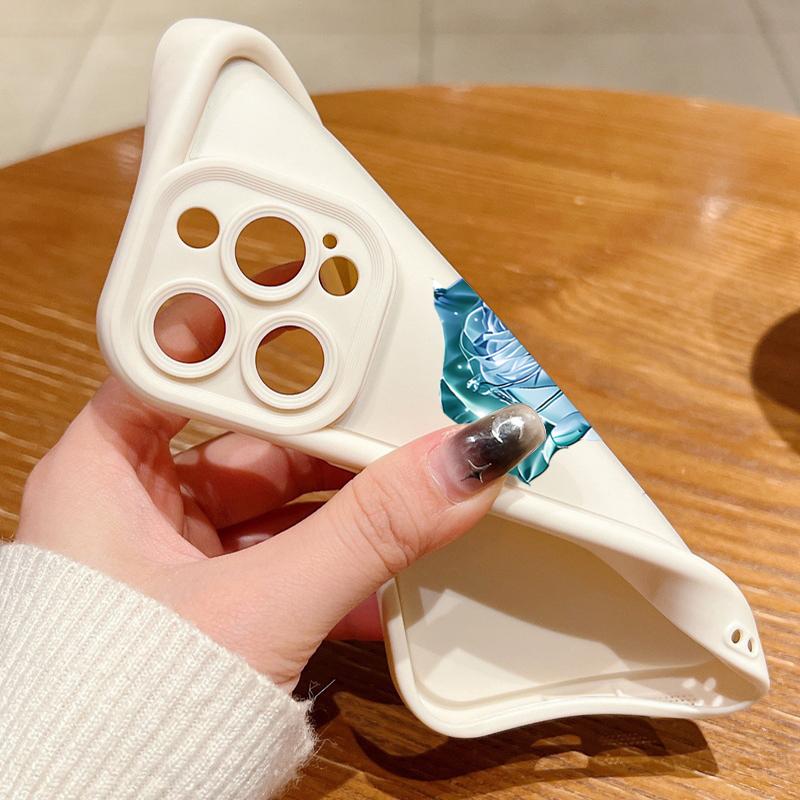 Husă Moale Mată cu Imprimeu Floare Roz Cristal Albastru Pentru iPhone 16 Pro Max 15 14 Pro 13 12 11 XS XR 8 7 Protecție Obiectiv Rezistentă la Șocuri Husă Telefon TPU