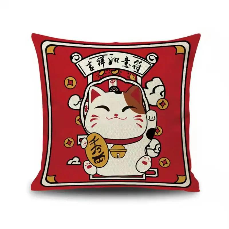 

45*45cm Japanese-style Fortune Cat Cushion Cover Pillowcase Sofa Cushions Pillow Cases Flannel Pillow Covers Home Decor 45X45CM