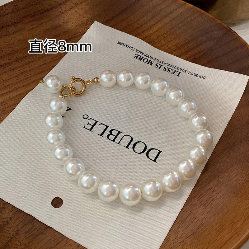 Künstliche Perle, rund, starkes Licht, Armband für Damen, französischer kleiner Duft, Hepburn-Stil, Schmuck, barock, Retro, elastische Seilperlen