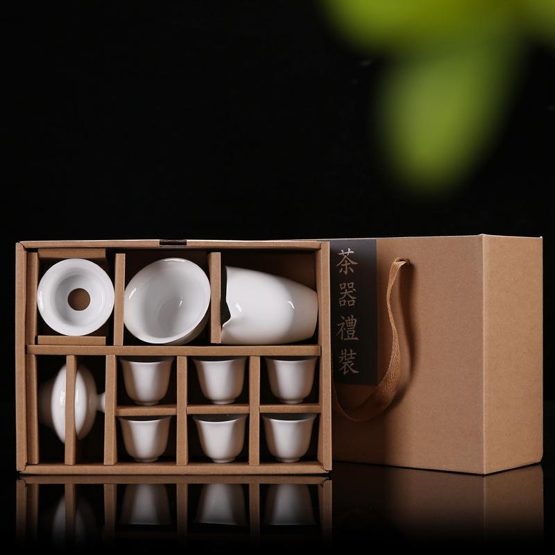 High-end Gift Box Ceramic Kung Fu Tea Set Home Office White Porcelain Cover Bowl Tea Cup Complete Set