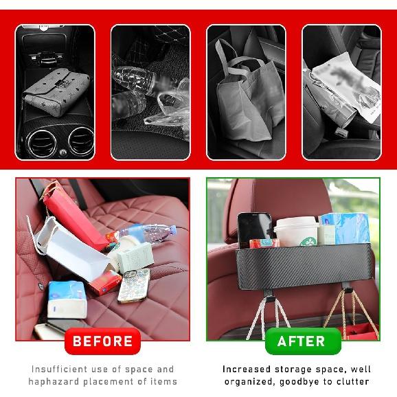 Dikno Car Headrest Backseat Organizer with Cup Holder, Multi-Functional Rear Seat Hanging Food Drink Snack Storage Box, Universal Auto Interior