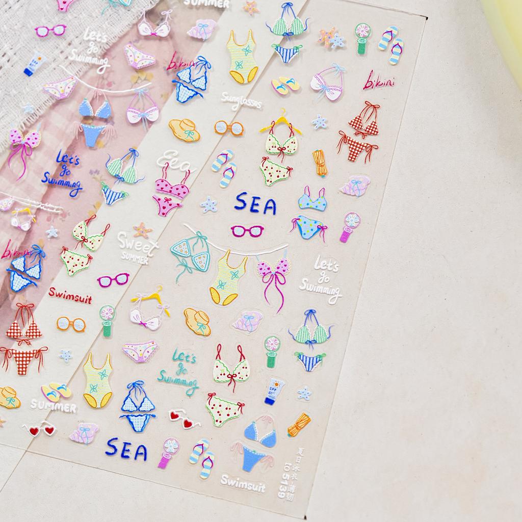 Adorable Watermelon Ice Cream 5D Nail Art Stickers Cute Bowknots Chill Ice Cubes Jelly Sweet Manicure Decal DIY