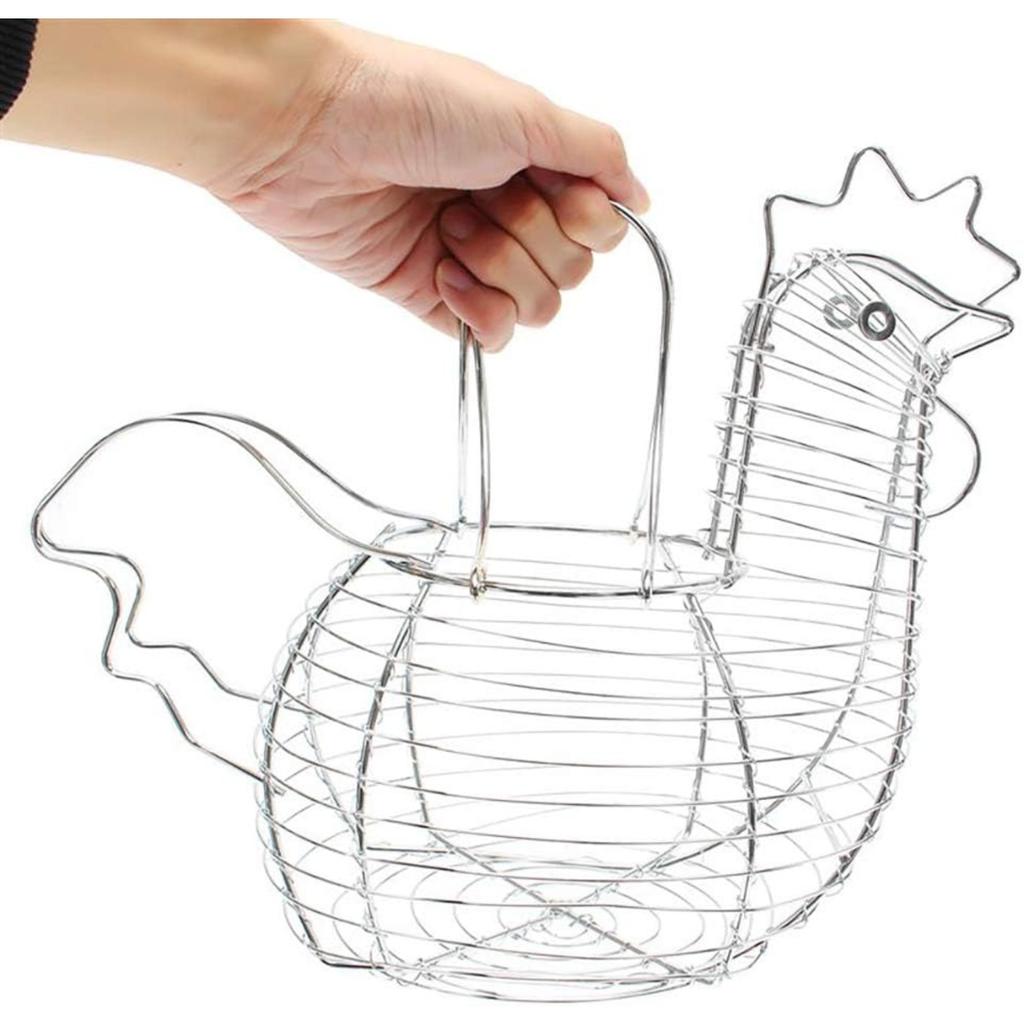Chicken-Shaped Egg Basket Metal Chicken Shaped Wire Egg Storage Basket Holder Rack - Store 24 Eggs for Home Kicthen