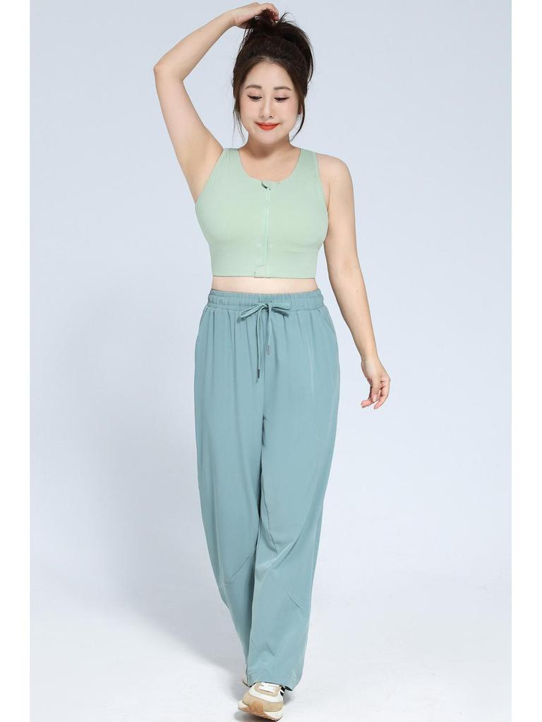 High Waist Tummy Control Sports Bra with Front Zipper, Longline Design, Full Coverage, High Impact Support, and Adjustable Straps.