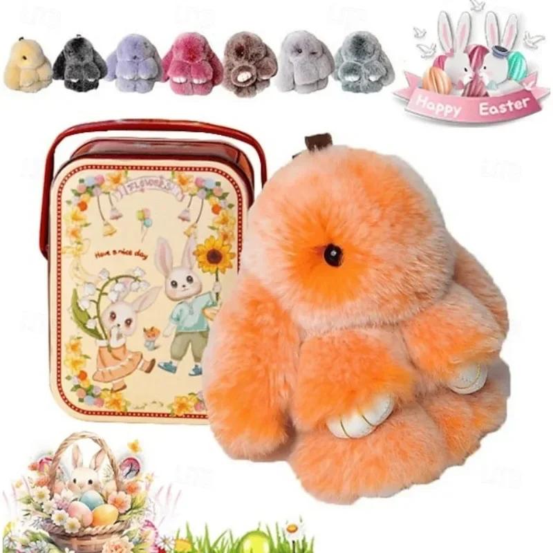 Süße Langohr-Kaninchen Schlüsselanhänger Echter Nerzfell Kaninchenpuppe Anhänger Spielzeug Schmuck Bommel Anhänger Geschenke Handtasche Plu C9M0