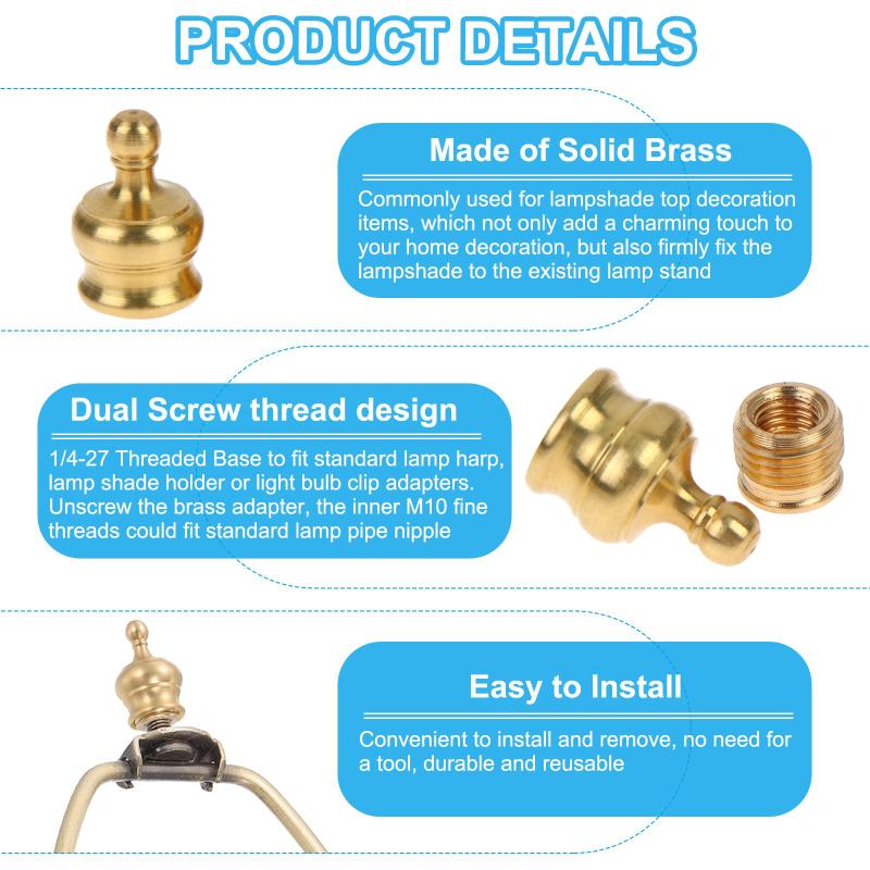 2 Sets Solid Brass Lamp Shade Screw Cap Nuts with Reducing Adapter Heavy Duty for Home DIY Lighting Projects Lamp Repair Parts