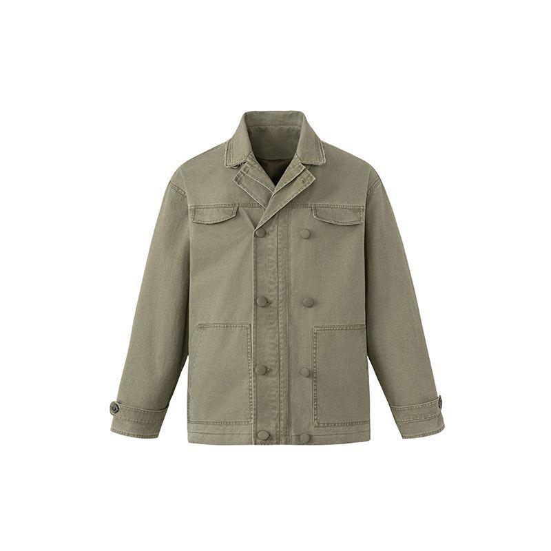 Unisex Vintage Streetwear Double-Breasted Workwear Jacket Cotton Blend Loose Fit Outerwear