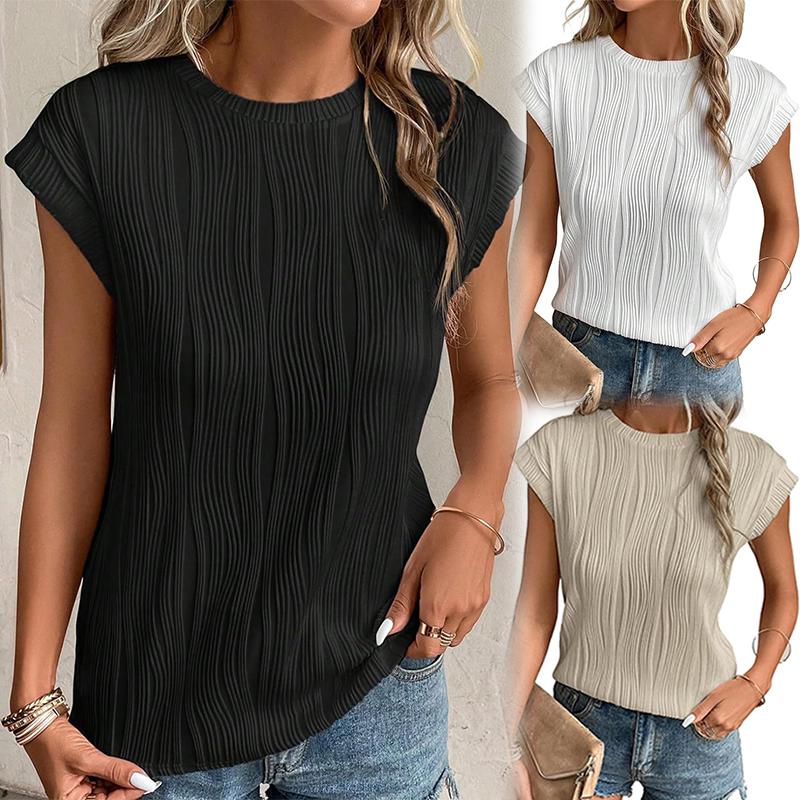 

Fashion Women T-shirts Drop Sleeves Summer Soild Color O-neck Casual Tops