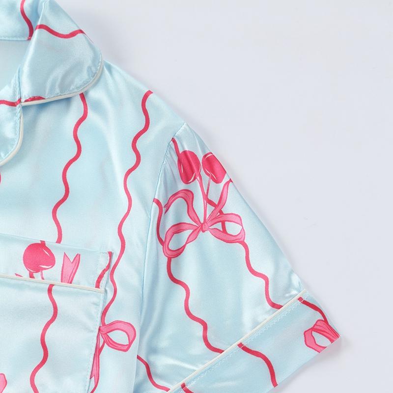 Zestaw piżamowy dla dzieci 4-14 lat z nadrukiem, top kardigan z krótkim rękawem i szorty