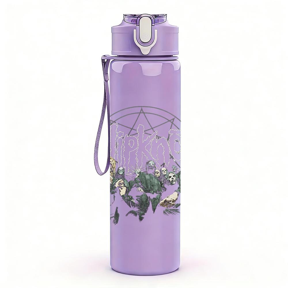 1PC Forest tree circular sketch print 750ml colorful plastic sports water bottle leakproof pop up lid with straw for outdoor work home use