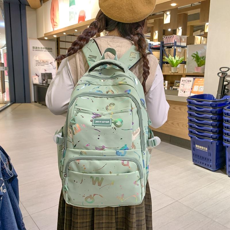 Female Large-Capacity Backpack Letter Print Students High School Schoolbag