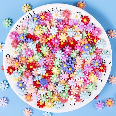 13mm 10pcs Simple Frais Petite Fleur Visage Lumineux Perles Libres sans Trous DIY Patch Boucle d'Oreille Coin Arrondi Fleur à Cinq Pétales Accessoires Faits Main