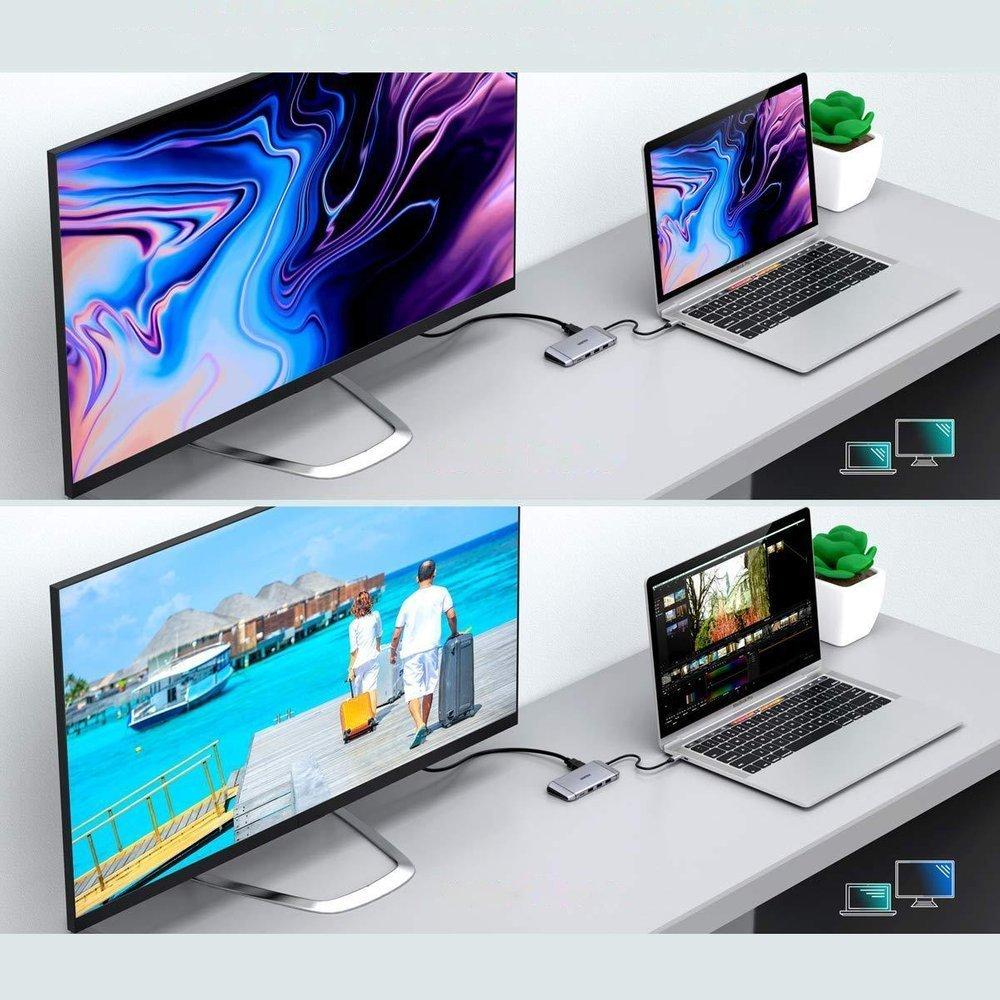Multifunctional USB HUB SD and TF Card Reader HDMI 4K VGA Full HD RJ45 9in1 Gray