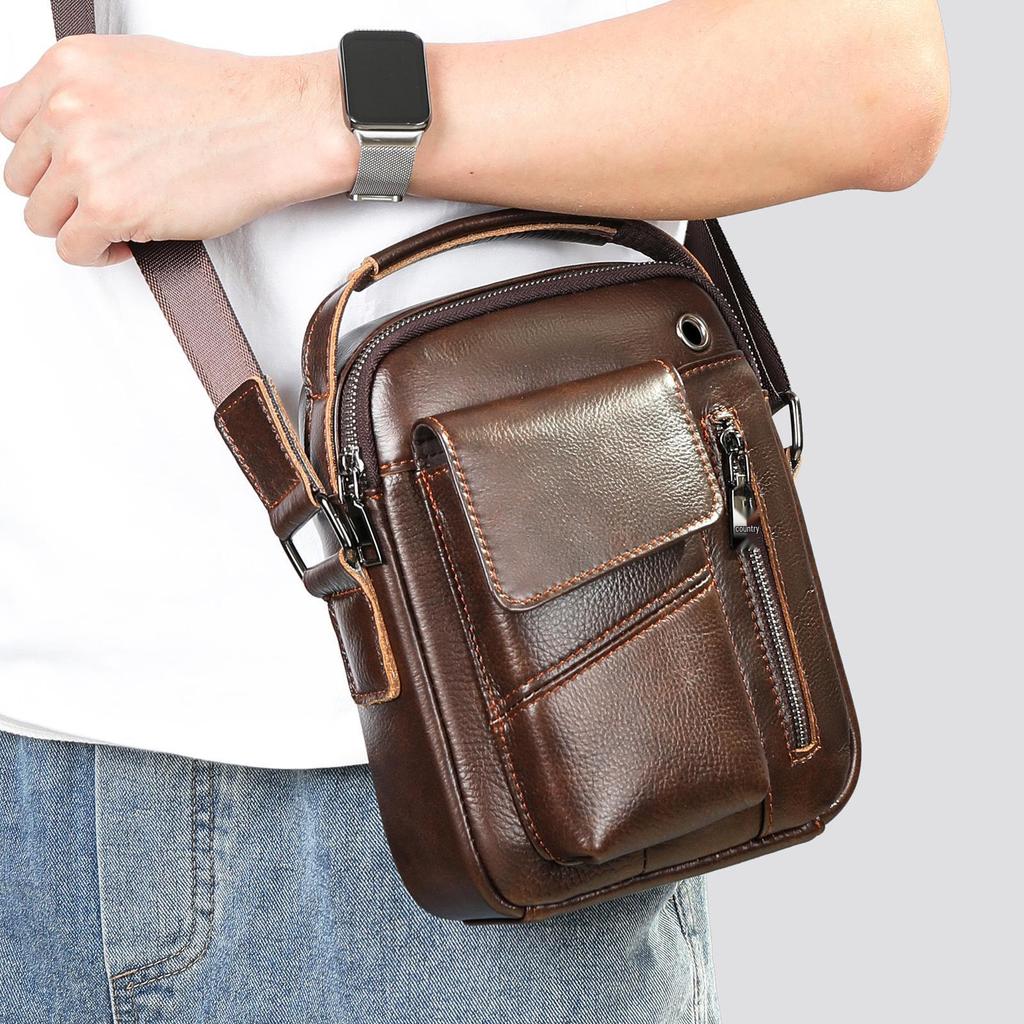 Top Grain Genuine Leather Men's Crossbody Shoulder Bag - Luxury Business & Commute Style