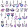 925 Sterling Silver Sparkling Purple Jellyfish Birthday Charm Bead for DIY Bracelet Jewelry Making