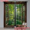 2D Flat Printing 2pcs Scene Curtain Forest View from Digital Printed Polyester Drapes Festive Holiday for New Year Celebrations