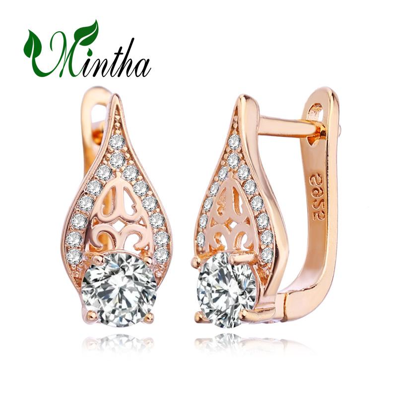 

Серьги-клипсы MINTHA, модные свадебные повседневные модные ювелирные изделия цвета розового золота, серьги с кубическим цирконием для женщин, свадебные серьги A