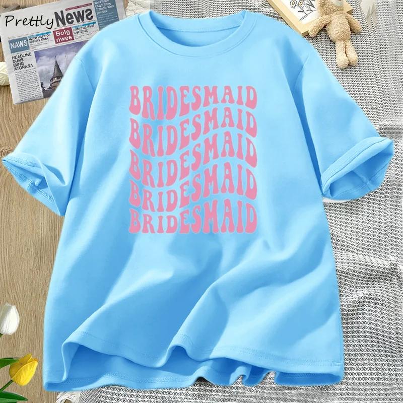 Retro Bridesmaid Tshirt Women Cotton Bridal Party Tshirt Summer Bachelorette Tee Cotton Graphic T Shirts Women Clothing