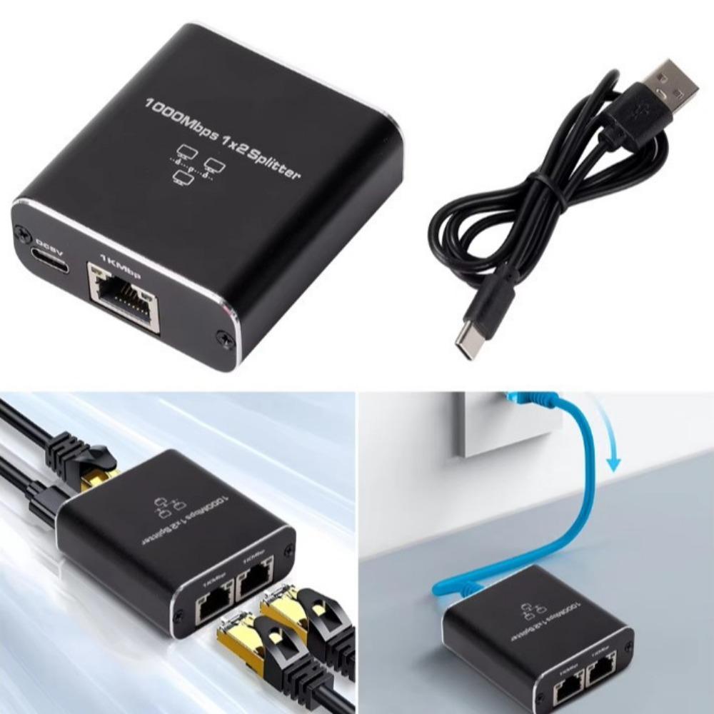 Gigabit Ethernet Splitter 1 to 2 Network Splitter with USB Power Cable RJ45 Internet Splitter Adapter 1000Mbps High Speed for Cat 5/5e/6/7/8 Cable