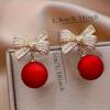 1 Pair Fashion Christmas Style Bowknot Earrings,  with Rhinestone Accents, Women'S Festive Party & Daily Wear Dangle Earrings