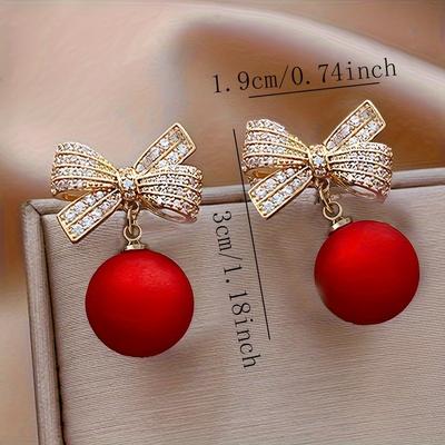 1 Paire Boucles d'Oreilles Mode Style Noël Nœud, avec Accents Strass, Boucles d'Oreilles Pendantes Festives et Quotidiennes pour Femmes