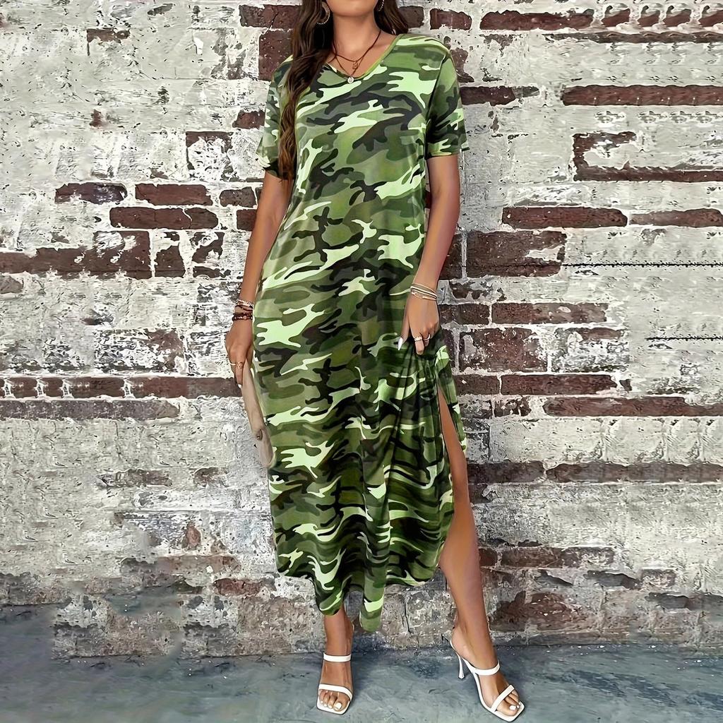 Women's Fashion Camouflage  Short Sleeved Casual Dress