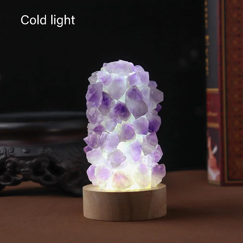 Crystal Wishing Lamp Natural Amethyst Tooth Flower Dim Light USB Interface with Switch Crystal Home Decorations Men Gift