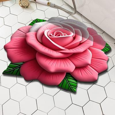 Plush Floral Floor Mat Absorbent Diatomaceous Earth Floor Rug Non-Slip 3D Visual Flower