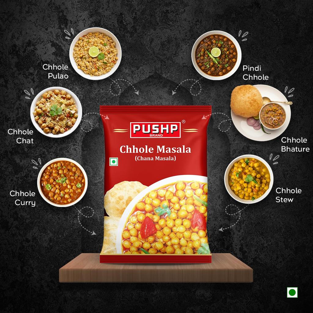 Pushp Brand Chana Masala 200g Pack OF 2 Authentic Blend For Delicious Chickpea Curries Natural Indian Spices For Home Cooking