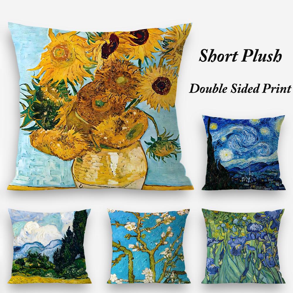 Van Gogh Oil Painting Pillow Case Plush Fabric Soft Double Sided Print Sofa Cushion Cover Throw Pillow Covers
