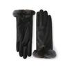 Daks Black Lambskin Rex Fur Trim Touchscreen Gloves