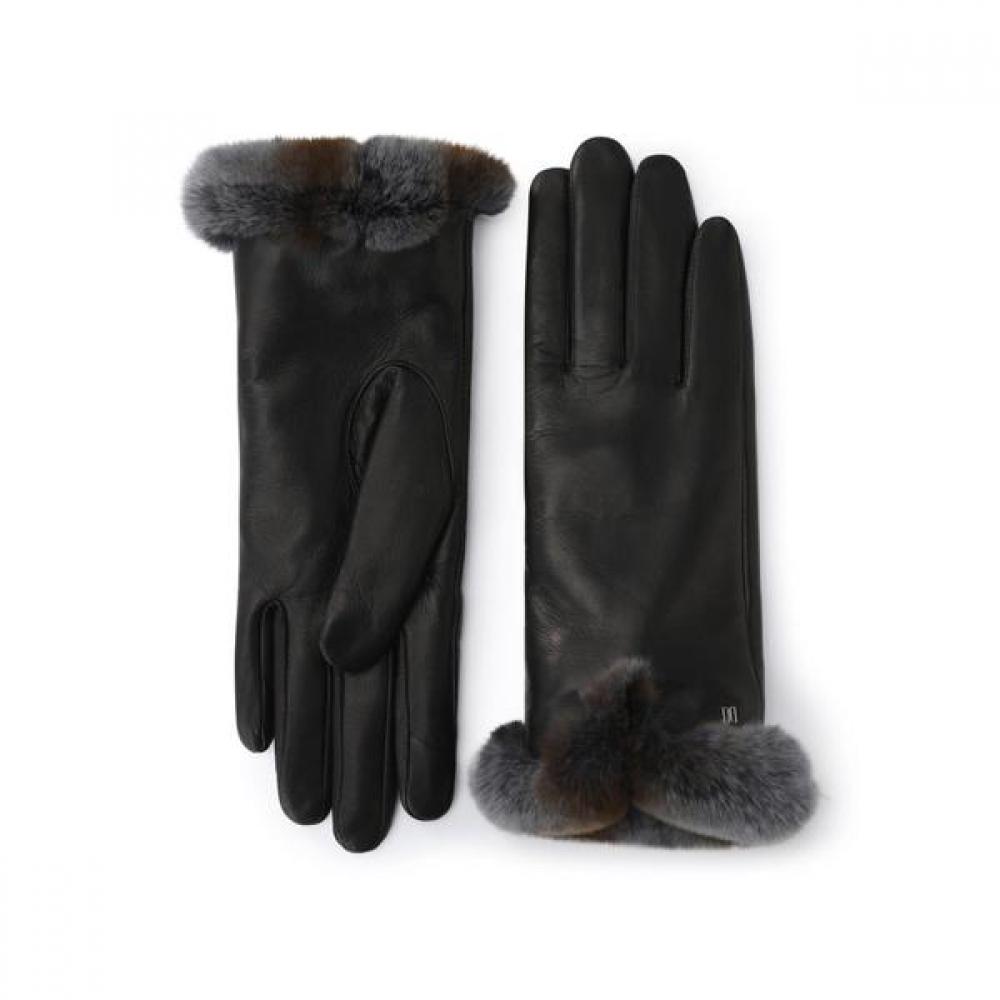 Daks Black Lambskin Rex Fur Trim Touchscreen Gloves