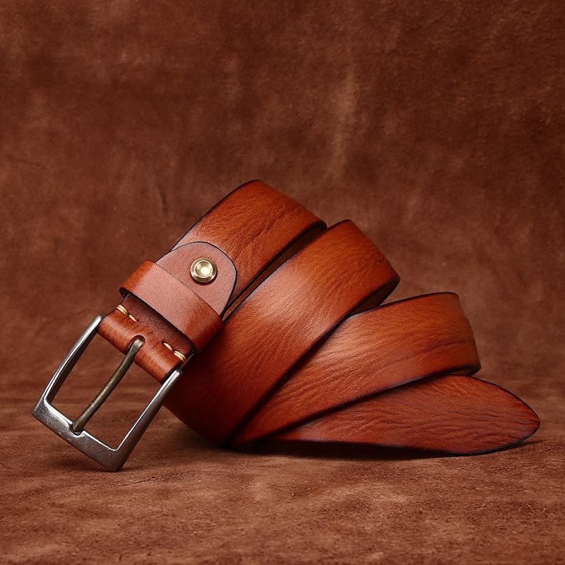 

Британский ретро старый вогнутый первый слой коровьей кожи ремень мужской из натуральной кожи гонконгский стиль литературный и повседневный джинсовый ремень мужской 130cm