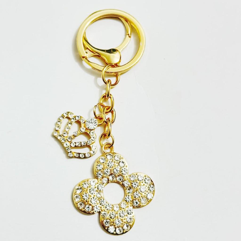 Korean Rhinestone Crown & Flower Keychain – Exquisite Pendant for Bags & Cars