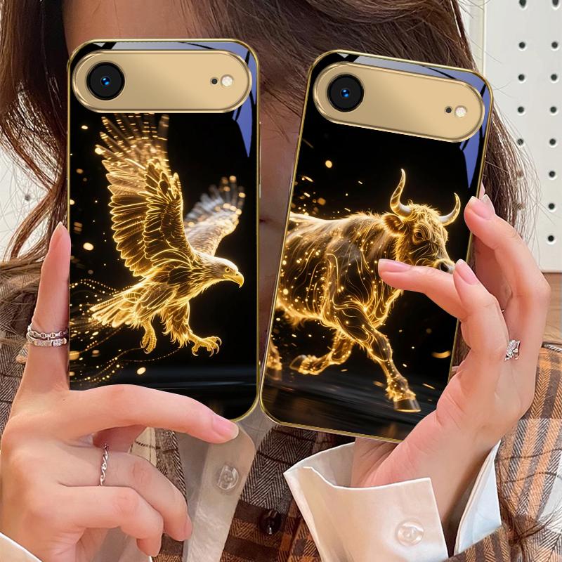 Golden Dragon Totem For IPhone 17Pro Max 16 17 Pro 15 Pro 14 13 Plus 12 Mini 11Pro Max XR 16E 17Air Golden Glass Phone Case