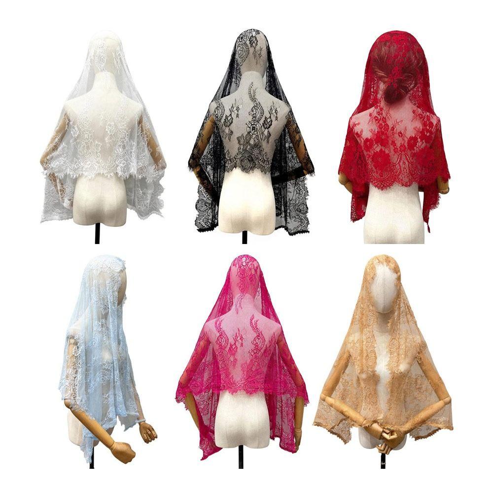 Fashion Lace Trim Bridal Headscarf Vintage Breathable Women Shawl Flower Mandira Veil