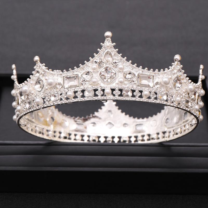 Vintage Wedding Crown Tiara Crystal Pearl Round Tiaras Baroque Bridal Crown Wedding Hair Accessories Bridal Hair Jewelry Gift