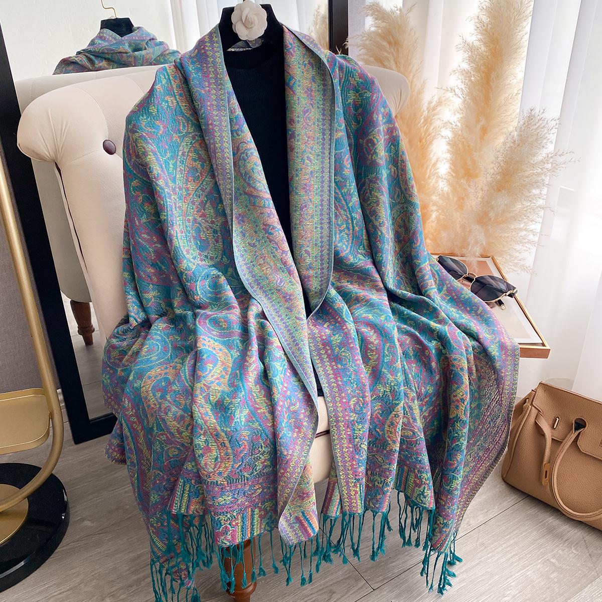 

Роскошный зимний женский кашемировый шарф - Вышитая печатная шаль с кисточками, мусульманский модальный хиджаб-платок и теплое пончо
